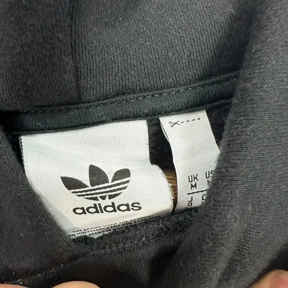 Adidas sweatshirt mens medium black hoodie pullover sweater logo play‎ trefoil